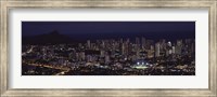 Framed High angle view of a city lit up at night, Honolulu, Oahu, Honolulu County, Hawaii, USA