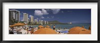 Framed Tourists on the beach, Waikiki Beach, Honolulu, Oahu, Hawaii, USA 2010