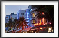 Framed Hotels lit up at dusk in a city, Miami, Miami-Dade County, Florida, USA