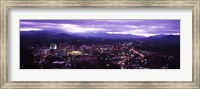 Framed Aerial view of a city lit up at dusk, Asheville, Buncombe County, North Carolina, USA 2011