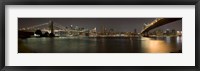 Framed Brooklyn Bridge and Manhattan Bridge across East River at night, Manhattan, New York City, New York State, USA