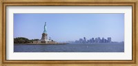 Framed Statue Of Liberty with Manhattan skyline in the background, Liberty Island, New York City, New York State, USA 2011