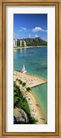 Framed Aerial view of a beach, Diamond Head, Waikiki Beach, Oahu, Honolulu, Hawaii, USA