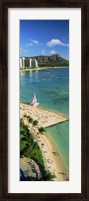 Framed Aerial view of a beach, Diamond Head, Waikiki Beach, Oahu, Honolulu, Hawaii, USA