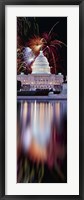 Framed Firework display over a government building at night, Capitol Building, Capitol Hill, Washington DC, USA