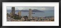 Framed Buildings in a city with Alcatraz Island in San Francisco Bay, San Francisco, California, USA