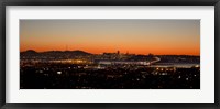 Framed City view at dusk, Oakland, San Francisco Bay, San Francisco, California, USA