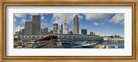 Framed Ferry terminal with skyline at port, Ferry Building, The Embarcadero, San Francisco, California, USA 2011