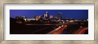 Framed Highway interchange and skyline at dusk, Kansas City, Missouri, USA