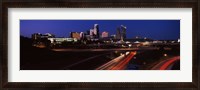 Framed Highway interchange and skyline at dusk, Kansas City, Missouri, USA