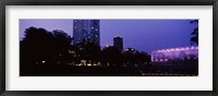 Framed Devon Tower and Crystal Bridge Tropical Conservatory at night, Oklahoma City, Oklahoma, USA