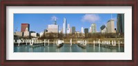 Framed Columbia Yacht Club with buildings in the background, Chicago, Cook County, Illinois, USA