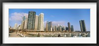 Framed Columbia Yacht Club with buildings in the background, Lake Point Tower, Chicago, Cook County, Illinois, USA
