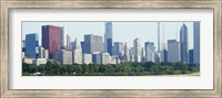 Framed City skyline with Lake Michigan and Lake Shore Drive in foreground, Chicago, Illinois, USA