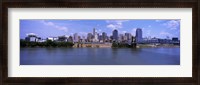 Framed Paul Brown Stadium with John A. Roebling Suspension Bridge along the Ohio River, Cincinnati, Hamilton County, Ohio, USA