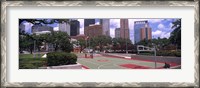 Framed Basketball court with skyscrapers in the background, Houston, Texas