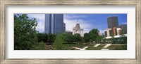 Framed Botanical garden with skyscrapers in the background, Myriad Botanical Gardens, Oklahoma City, Oklahoma, USA