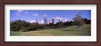 Framed Downtown skylines viewed from a park, Houston, Texas, USA