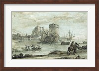 Framed Figures in a Landscape before a Harbor