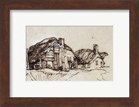 Framed Two Thatched Cottages with Figures at a Window