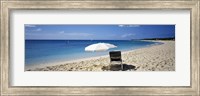 Framed Single Beach Chair And Umbrella On Sand, Saint Martin, French West Indies