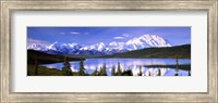 Framed Snow Covered Mountains, Mountain Range, Wonder Lake, Denali National Park, Alaska, USA