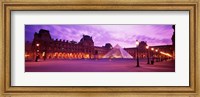 Framed Famous Museum, Sunset, Lit Up At Night, Louvre, Paris, France
