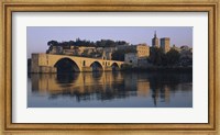 Framed Reflection of a palace on water, Pont Saint-Benezet, Palais Des Papes, Avignon, Provence, France