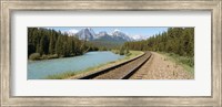 Framed Railroad Tracks Bow River Alberta Canada