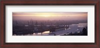 Framed High angle view of container ships in the river, Elbe River, Landungsbrucken, Hamburg Harbour, Hamburg, Germany