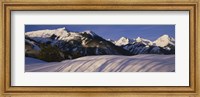 Framed Mountains covered with snow, Snowmass Mountain on left, Capitol Peak on right, Elk Mountains, Snowmass Village, Colorado, USA