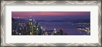 Framed Hong Kong with Pink and Purple Night Sky, China