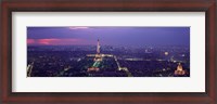 Framed Aerial view of a city at twilight, Eiffel Tower, Paris, Ile-de-France, France