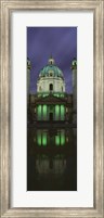 Framed Facade of St. Charles Church at Night, Vienna, Austria (vertical)