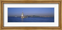 Framed Lighthouse in the sea with mosque in the background, Leander's Tower, Blue Mosque, Istanbul, Turkey