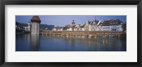 Framed Covered bridge over a river, Chapel Bridge, Reuss River, Lucerne, Switzerland