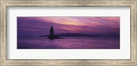 Framed Lighthouse in the sea with mosque in the background, St. Sophia, Leander's Tower, Blue Mosque, Istanbul, Turkey