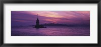 Framed Lighthouse in the sea with mosque in the background, St. Sophia, Leander's Tower, Blue Mosque, Istanbul, Turkey