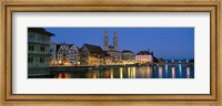 Framed Buildings at the waterfront, Grossmunster Cathedral, Zurich, Switzerland