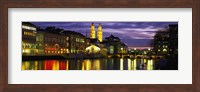 Framed Reflection of night lights in River Limmat Zurich Switzerland