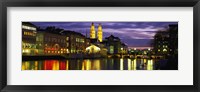 Framed Reflection of night lights in River Limmat Zurich Switzerland