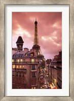 Framed Paris Street Scene with Eiffel Tower and Red Sky