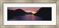 Framed Sunset over a lake, Sylvenstein Lake, Bavarian Alps, Germany