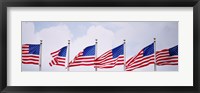 Framed Low angle view of American flags fluttering in wind