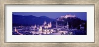 Framed Austria, Salzburg, Panoramic view of the city in dusk