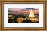 Framed High angle view of a city lit up at dusk, Washington DC, USA