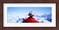 Framed Man Contemplating Swiss Alps, Switzerland