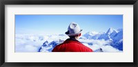 Framed Man Contemplating Swiss Alps, Switzerland