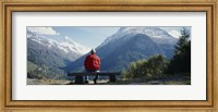 Framed Hiker Contemplating Mountains Switzerland