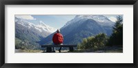 Framed Hiker Contemplating Mountains Switzerland